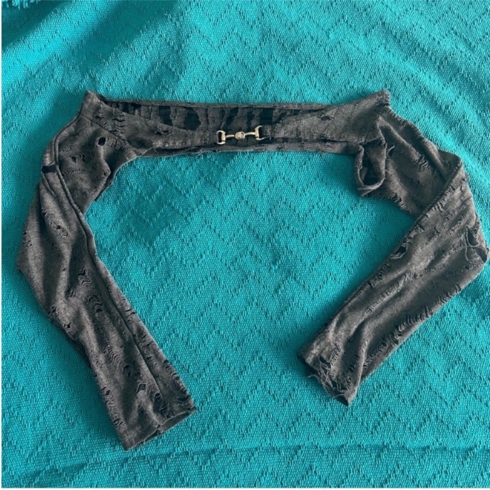 Gray Halter Irregular Draw String Top - Picture 4 of 6